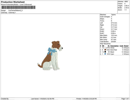 Fox Terrier Embroidery Designs: Dog with Bow Embroidery Machine File Fox Terrier Design (DST, PES, JEF, More) Digital Download