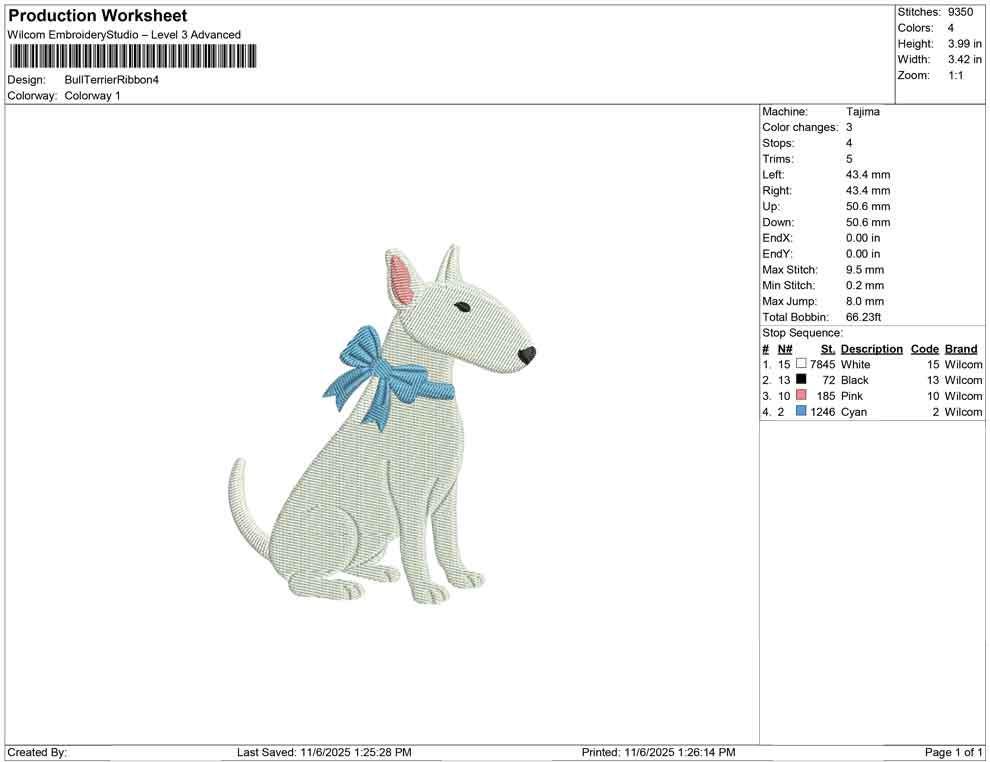 Bull Terrier Embroidery Designs: Dog with Bow Embroidery Machine File Bull Terrier Design (DST, PES, JEF, More) Digital Download