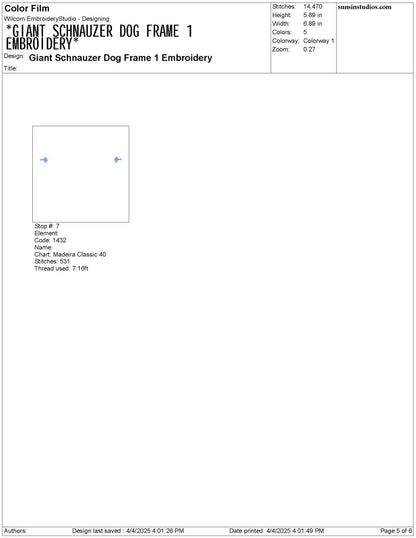 Schnauzer Laurel Embroidery Designs: Riesenschnauzer Dog Embroidery Frame (Digital Download)