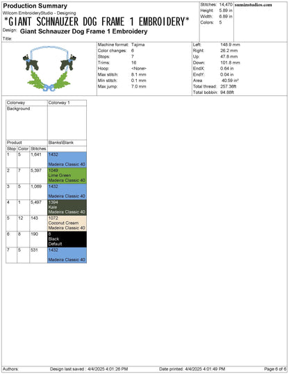Schnauzer Laurel Embroidery Designs: Riesenschnauzer Dog Embroidery Frame (Digital Download)