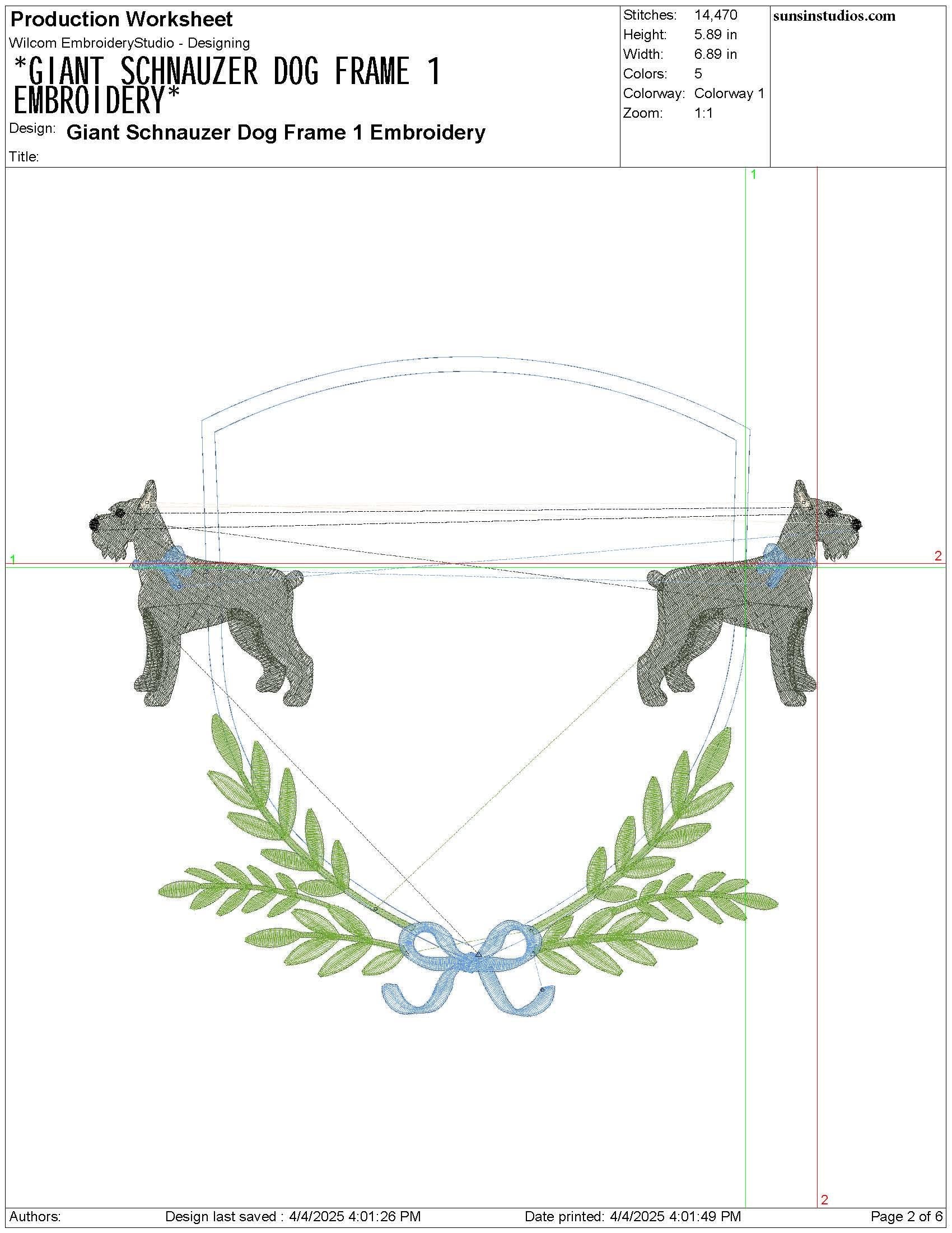 Schnauzer Laurel Embroidery Designs: Riesenschnauzer Dog Embroidery Frame (Digital Download)
