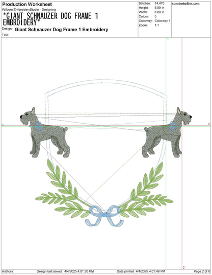 Schnauzer Laurel Embroidery Designs: Riesenschnauzer Dog Embroidery Frame (Digital Download)