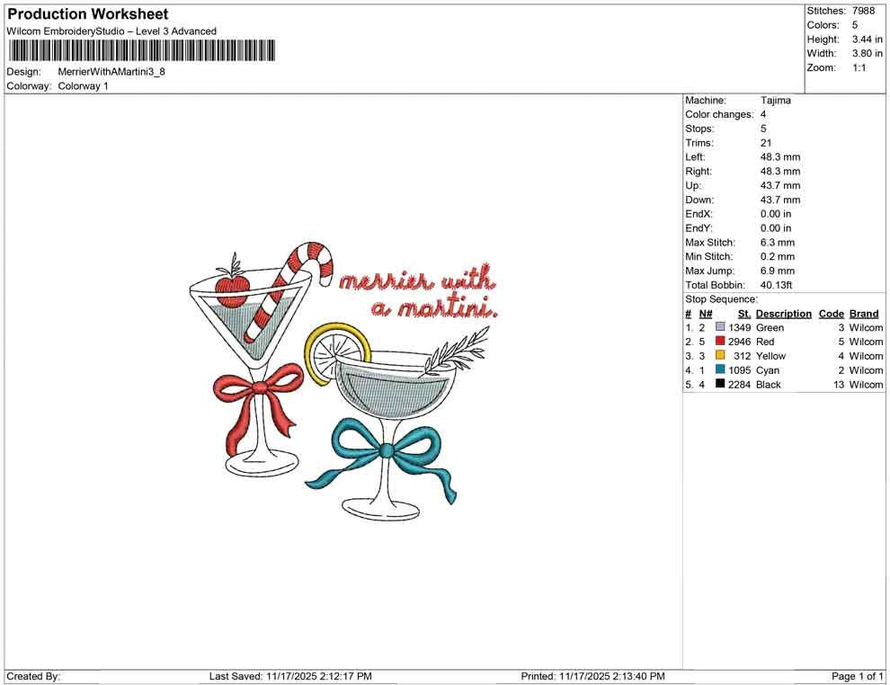Christmas Embroidery Designs: Merrier With A Martini Machine Embroidery File Traditional Christmas Drink Embroidery File Party Design