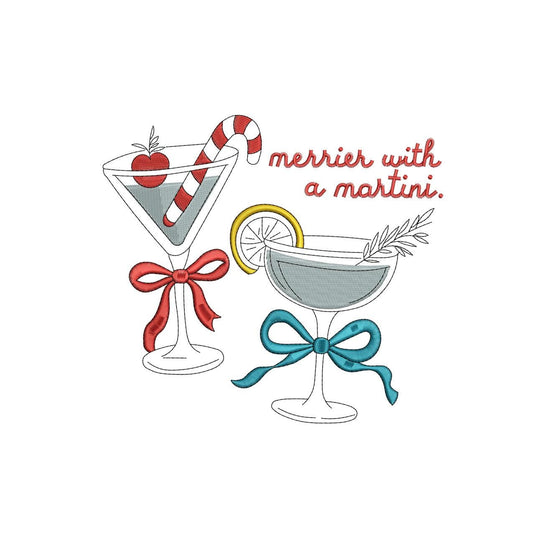 Christmas Embroidery Designs: Merrier With A Martini Machine Embroidery File Traditional Christmas Drink Embroidery File Party Design
