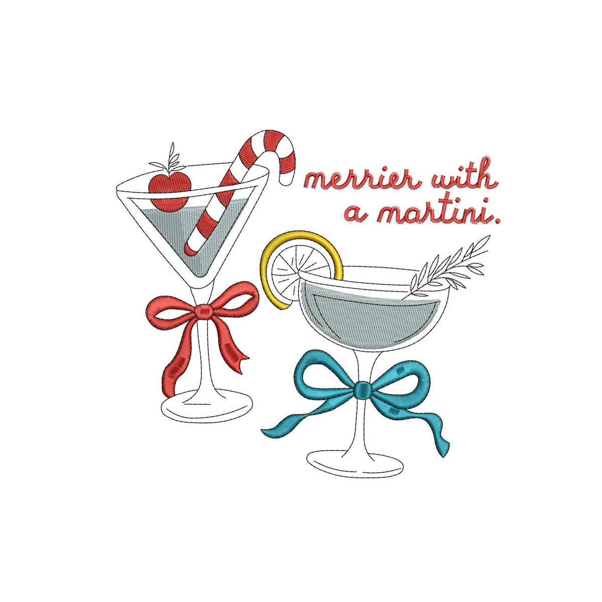 Christmas Embroidery Designs: Merrier With A Martini Machine Embroidery File Traditional Christmas Drink Embroidery File Party Design