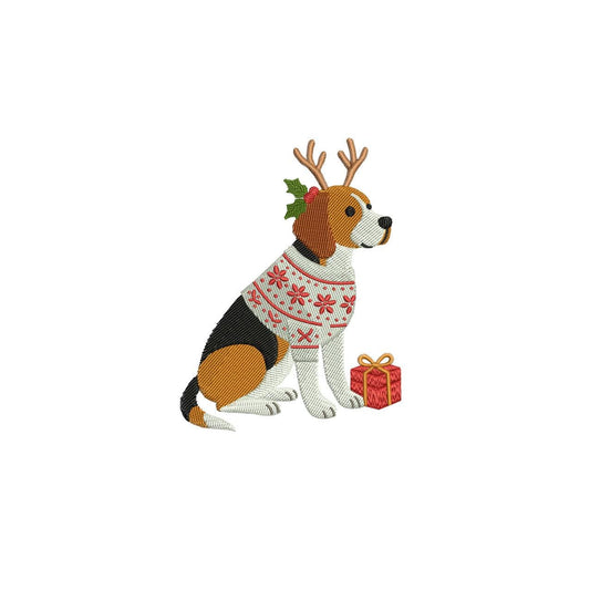 Beagle Embroidery Designs: Christmas Gift Embroidery Machine File Holiday Dog Embroidery Files (Digital Download)