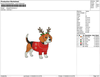 Beagle Embroidery Designs: Christmas Embroidery Machine File Holiday Dog Embroidery Files (Digital Download)