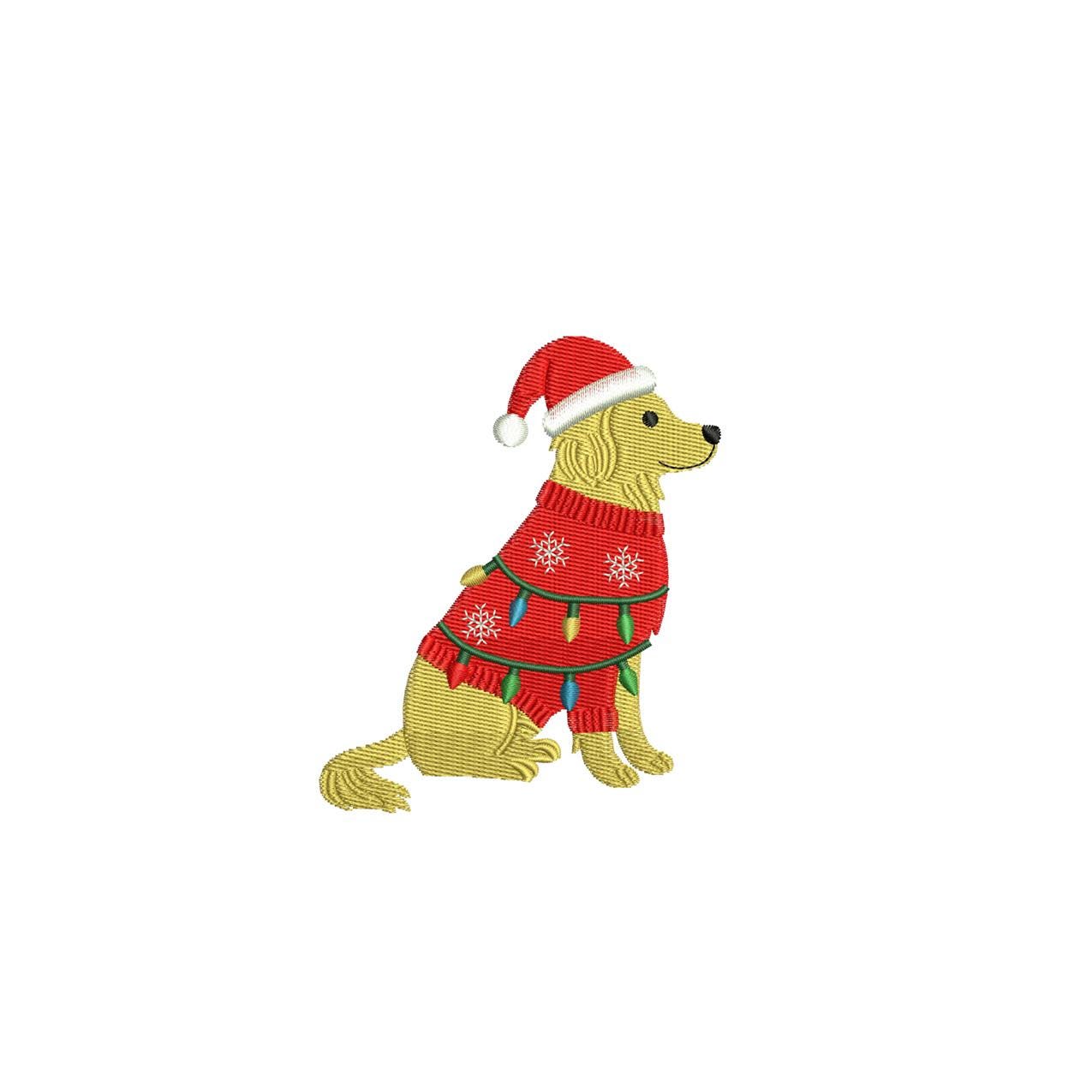 Golden Retriever Christmas Embroidery Design Santa Hat Scarf Dog Machine File Digital Download
