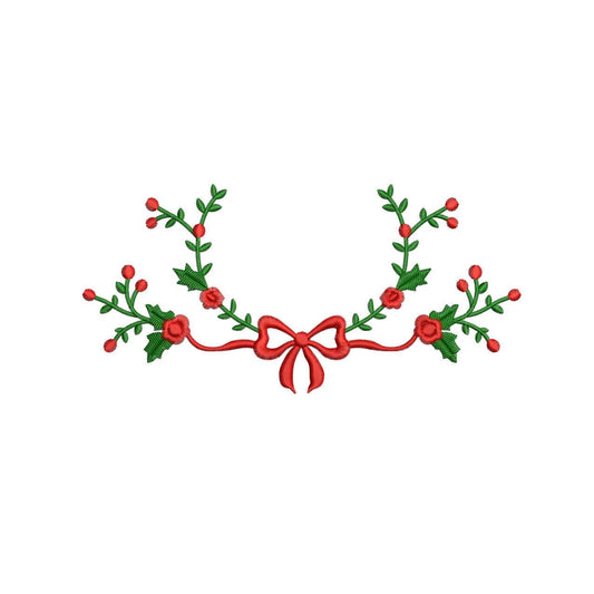 Christmas Mistletoe Embroidery Designs: Ribbon, Floral Embroidery Frame (Digital Download) (DST PES EXP File and more)