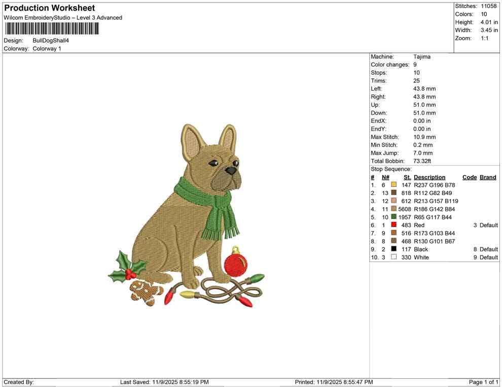 Bulldog Embroidery Designs: Christmas Embroidery Design Christmas Lights, Scarf on Dog Machine Embroidery File (Digital Download)