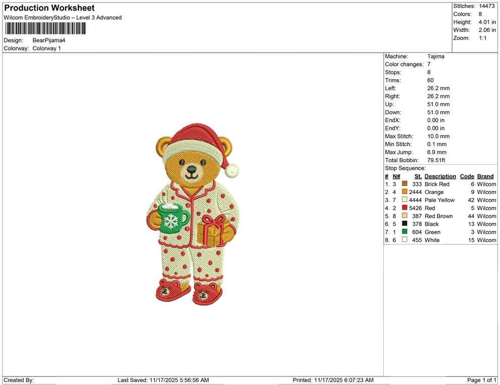 Teddy Bear Embroidery Designs: Cute Bear with Pajamas Embroidery Machine File for Christmas Embroidery Design (Digital Download)