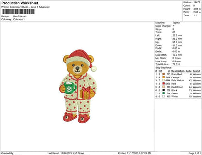 Teddy Bear Embroidery Designs: Cute Bear with Pajamas Embroidery Machine File for Christmas Embroidery Design (Digital Download)