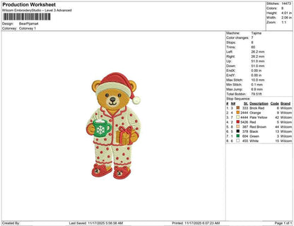 Teddy Bear Embroidery Designs: Cute Bear with Pajamas Embroidery Machine File for Christmas Embroidery Design (Digital Download)
