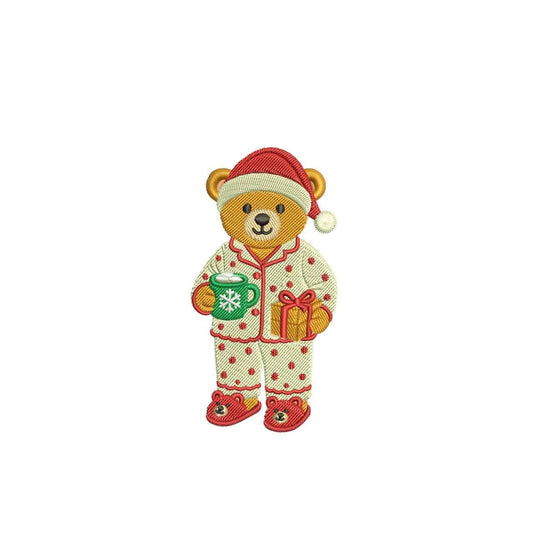 Teddy Bear Embroidery Designs: Cute Bear with Pajamas Embroidery Machine File for Christmas Embroidery Design (Digital Download)