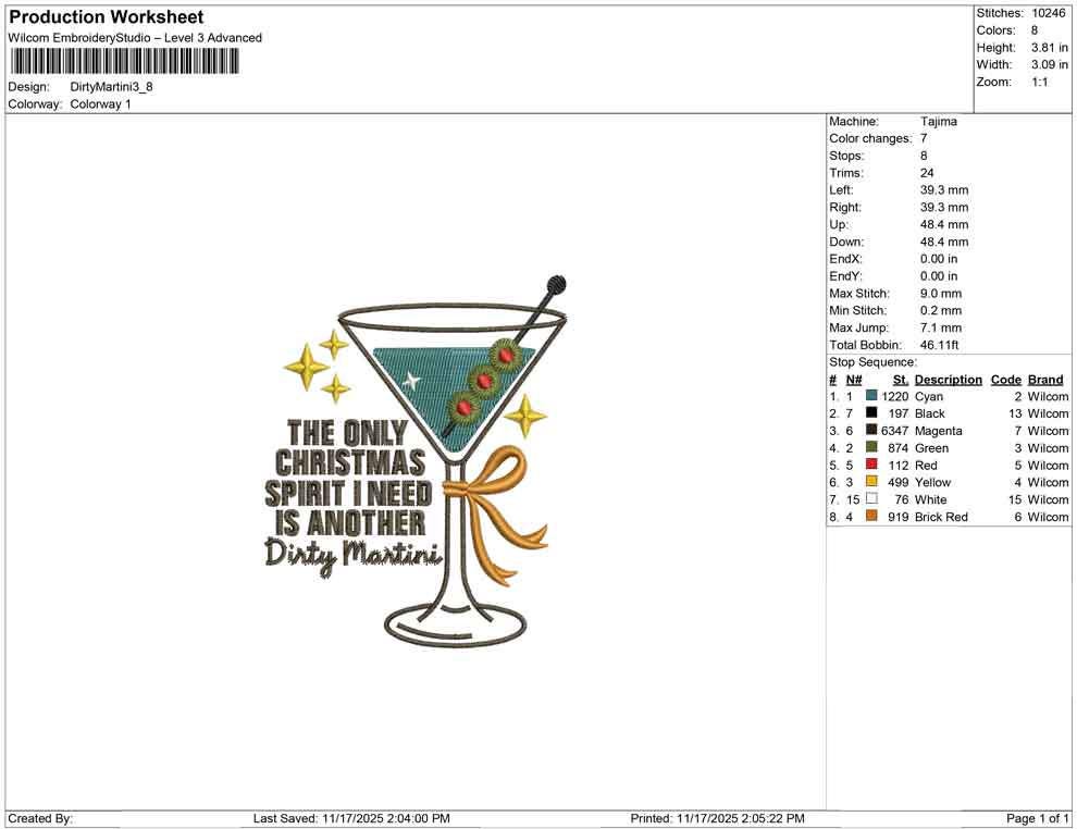 Christmas Embroidery Designs: Dirty Martini Machine Embroidery File Traditional Christmas Drink Embroidery File Christmas Party Design