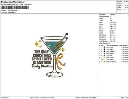 Christmas Embroidery Designs: Dirty Martini Machine Embroidery File Traditional Christmas Drink Embroidery File Christmas Party Design