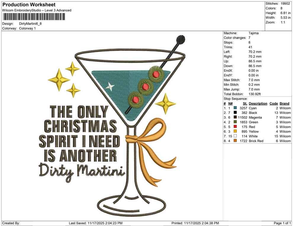Christmas Embroidery Designs: Dirty Martini Machine Embroidery File Traditional Christmas Drink Embroidery File Christmas Party Design