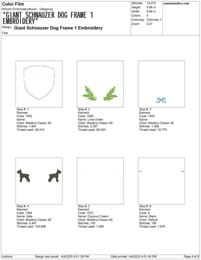 Schnauzer Laurel Embroidery Designs: Riesenschnauzer Dog Embroidery Frame (Digital Download)