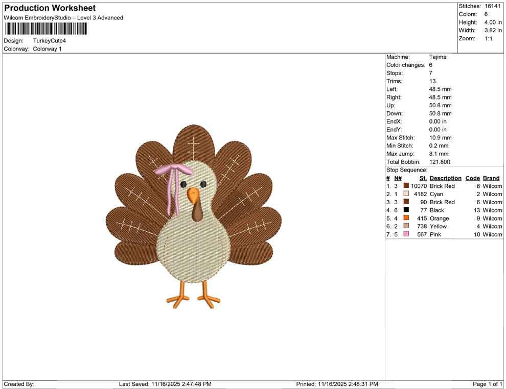 Thanksgiving Embroidery Designs: Football Season Embroidery Machine File Brown Turkey Embroidery Design (Digital Download)
