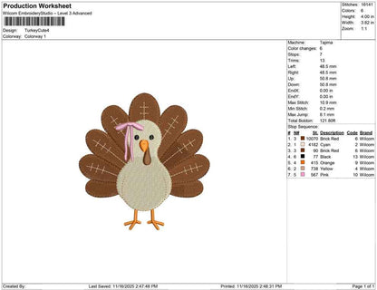 Thanksgiving Embroidery Designs: Football Season Embroidery Machine File Brown Turkey Embroidery Design (Digital Download)
