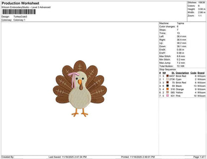 Thanksgiving Embroidery Designs: Football Season Embroidery Machine File Brown Turkey Embroidery Design (Digital Download)