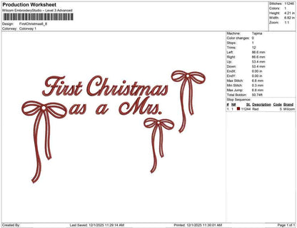 Christmas Embroidery Designs: Married Christmas Machine Embroidery File First Christmas As A Mrs Embroidery File Christmas Bow Design