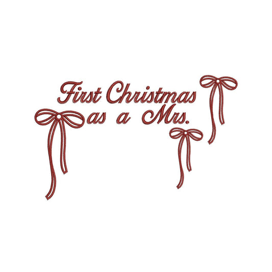 Christmas Embroidery Designs: Married Christmas Machine Embroidery File First Christmas As A Mrs Embroidery File Christmas Bow Design
