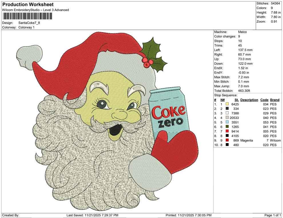 Christmas Embroidery Designs: Coke Zero Santa Embroidery Files Christmas Embroidery Machine Files Santa with Hat Embroidery