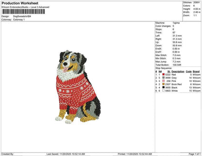 Australian Shepherd Embroidery Designs: Winter Embroidery Machine File Holiday Dog Embroidery Files (Digital Download)