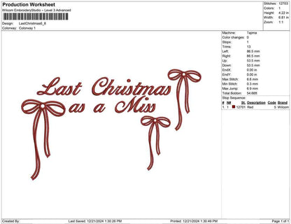 Christmas Embroidery Designs: Married Christmas Machine Embroidery File Last Christmas As A Miss Embroidery File Christmas Bow Design