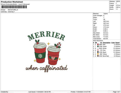 Coffee Christmas Embroidery Designs: Merrier When Caffeinated Machine Embroidery Files Festive Holiday Embroidery Design