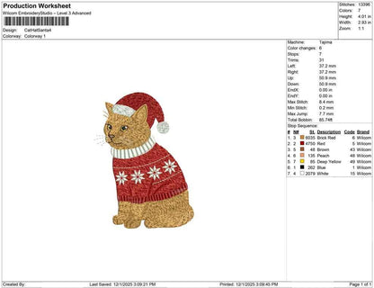 Cat Embroidery Designs: Christmas Embroidery Machine File Holiday Cats with Santa Hat and Sweater Embroidery Design (Digital Download)