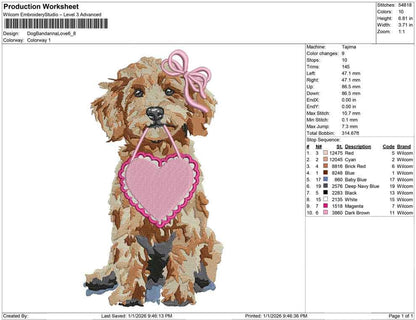 Goldendoodle Dog Embroidery Designs: Valentine's Golden doodle Machine Embroidery File Goldendoodle Dog Embroidery File (Digital Download)