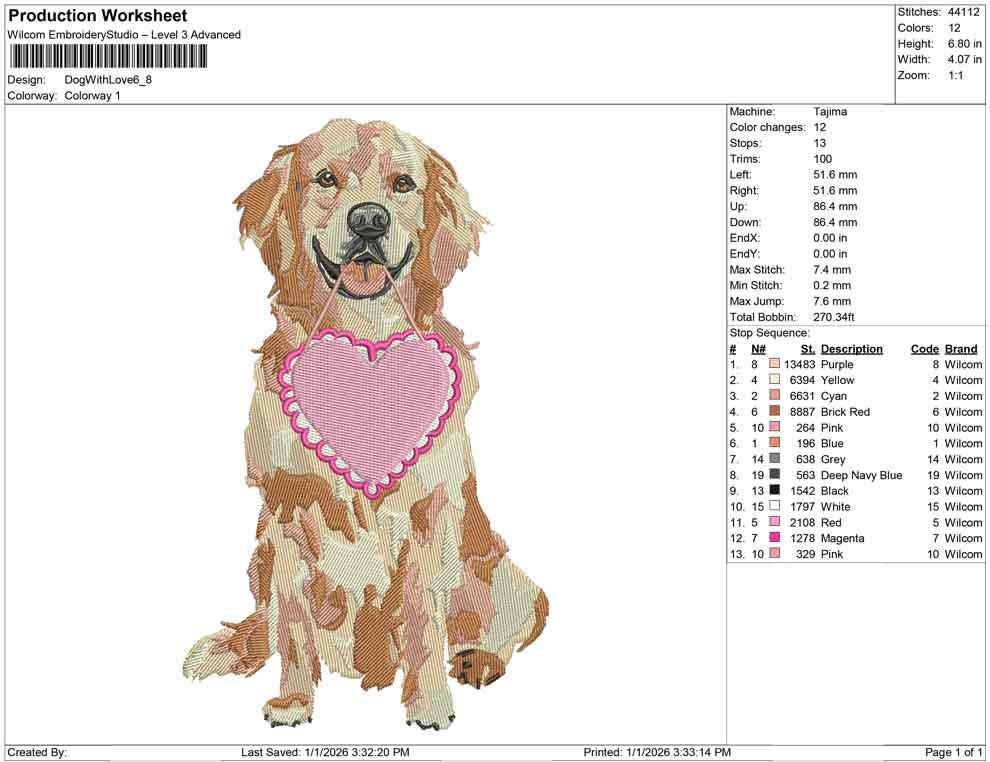 Valentine's Day Embroidery Designs: Golden Retriever with Heart Embroidery Design (Digital Download)