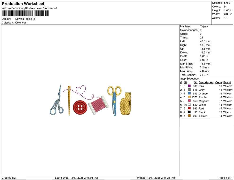 Sewing Tools Embroidery Design: Sewing Icons Scissors, Needle, Button, Thread and Measuring Tape For Embroidery Stitching (Digital Download)