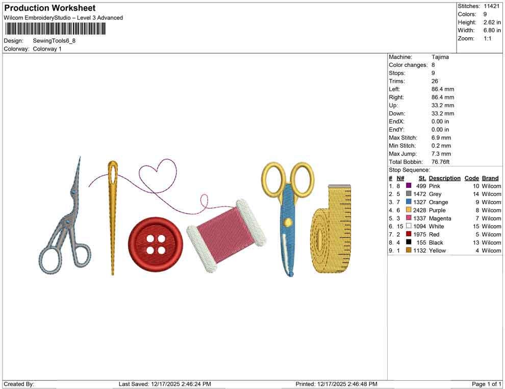 Sewing Tools Embroidery Design: Sewing Icons Scissors, Needle, Button, Thread and Measuring Tape For Embroidery Stitching (Digital Download)