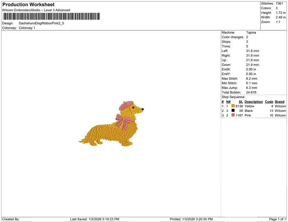 Parisian Valentine Dog Long-Haired Dachshund Embroidery Designs Puppy with Bow and Beret (Digital Download)