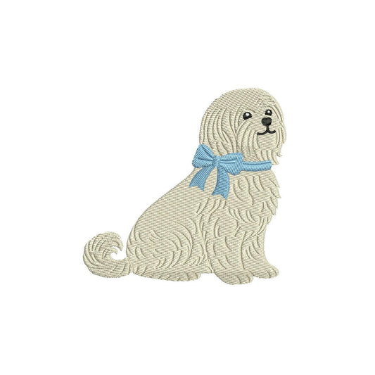 Maltipoo Embroidery Designs: Dog Embroidery File Cute Puppy with Blue Bow Embroidery Machine File For Maltese Poodle Mix (Digital Download)