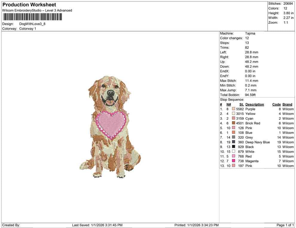 Valentine's Day Embroidery Designs: Golden Retriever with Heart Embroidery Design (Digital Download)