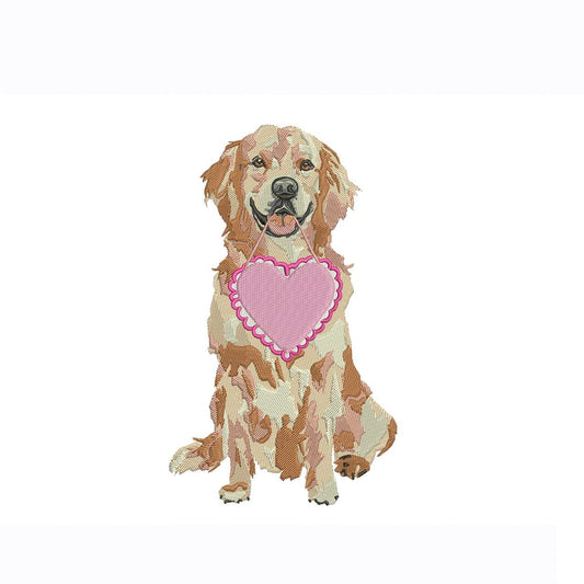 Golden Retriever with Heart Embroidery Design (Digital Download)