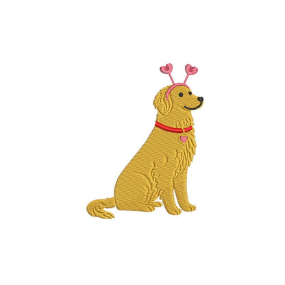 Golden Retriever Dog Embroidery Designs: Valentine's Doggy Machine Embroidery File Golden Dog Mini Embroidery Files (Digital Download)