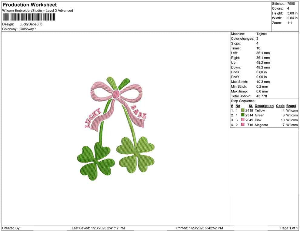 Lucky Babe Four Leaf Clover Embroidery Design: St Patricks Bow (Digital Download)