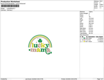 Lucky Mama St Patricks Embroidery Design: Clover Rainbow (Machine Embroidery File)
