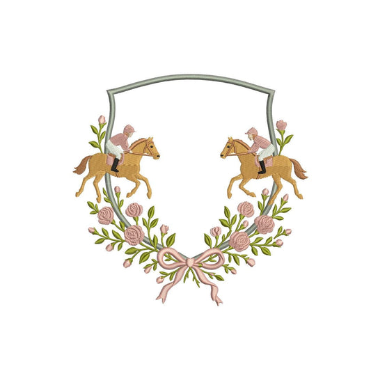Horse Crest Embroidery Design: Equestrian Machine Embroidery File Horseback Riding Embroidery Crest Vintage Frame File (Digital Download)