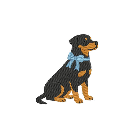 Rottweiler Embroidery Designs: Rottweiler Metzgerhund Dog Embroidery File Cute Puppy w/ Blue Bow Embroidery Machine File (Digital Download)