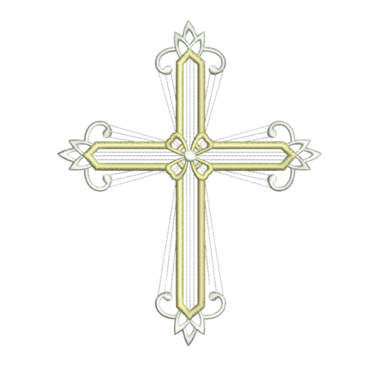 Easter Embroidery Designs: Coquette Cross Embroidery Machine File of Elegant Cross Embroidery Design with Ribbon Bow (DST, PES, EXP, more)