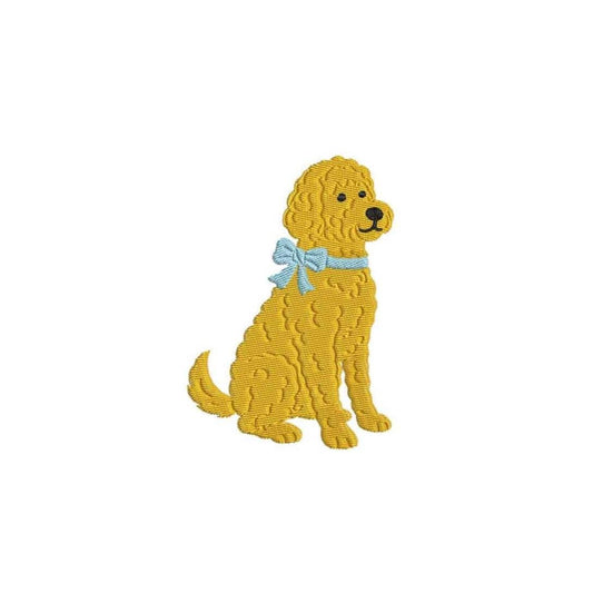 Goldendoodle Embroidery Designs: Curly Dog with Bow Embroidery File (Digital Download)