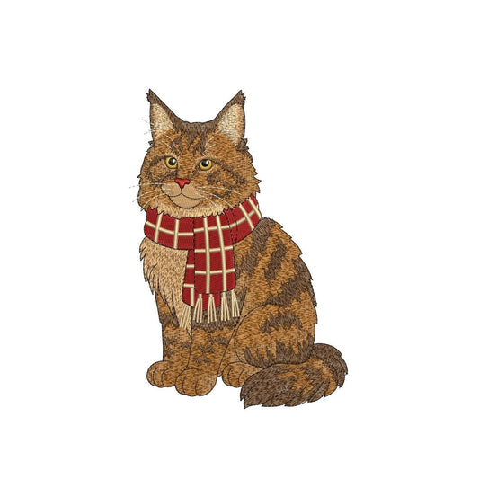 Cat Embroidery Designs: Winter Cat Embroidery Machine File Cats with Scarf Embroidery Design (Digital Download)