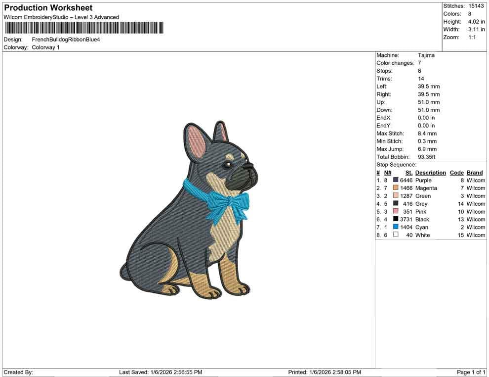 French Bulldog Embroidery Designs: Dog Embroidery File Cute Puppy with Blue Bow Embroidery Machine File (Digital Download)