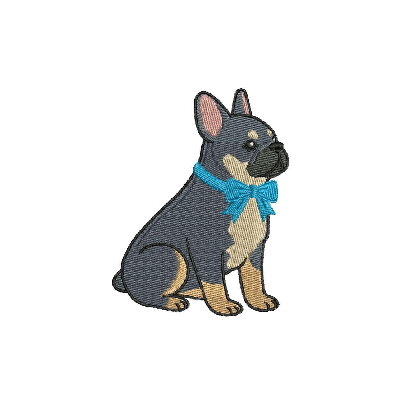 French Bulldog Embroidery Designs: Dog Embroidery File Cute Puppy with Blue Bow Embroidery Machine File (Digital Download)